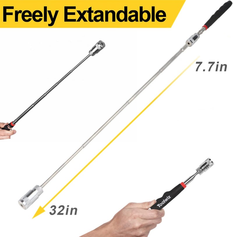 Toolwiz Magnetic Telescoping Pickup Tool 8 Lb, Portable Extendable Magnet Pickup Tool 7.7-32 Inch/19-80 Cm Extendable Retrieving Tool with Led Light, 8 Lbs Lifting Capacity Magnet Pickup Tool - Image 3